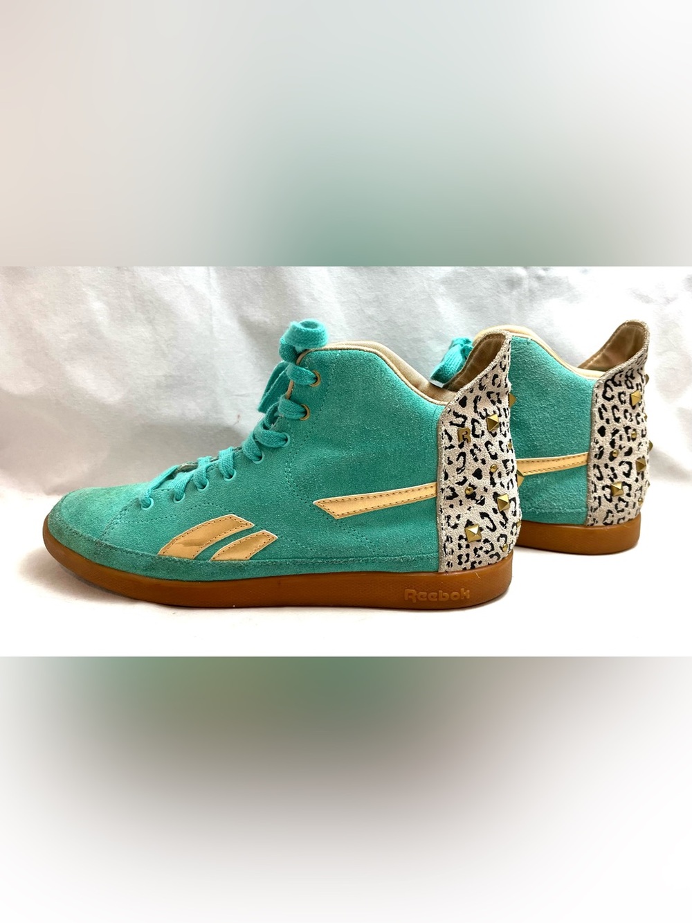 Snobette 80s Inspired Teal Animal Print Studded Reeboks Size 7.5